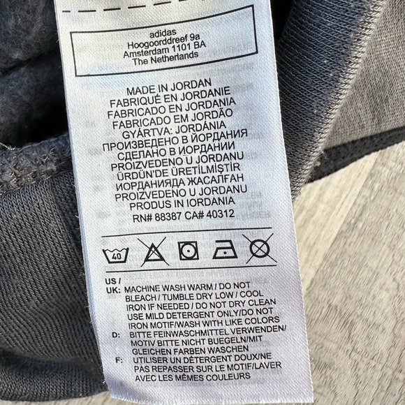 Adidas sweatshirt gray and black stripes. Piling & fraying at the drawstrings. - Picture 4 of 6